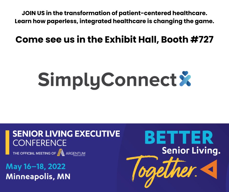 Simply_Connect_'s tweet photo. SimplyConnect will be at the 2022 Senior Living Executive Conference in Minneapolis on May 16-18. 

Paperless healthcare designed for better patient outcomes, happier staff, and operational efficiencies. It's simple. 

#Argentum2022 #LetsGoPaperless #PaperlessHealthcare #SLEC2022 https://t.co/lgjlh0sBTT
