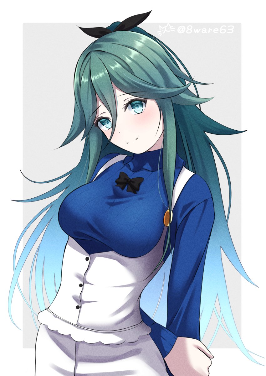 yamakaze (kancolle) 1girl solo long hair green hair hair between eyes ribbon breasts  illustration images