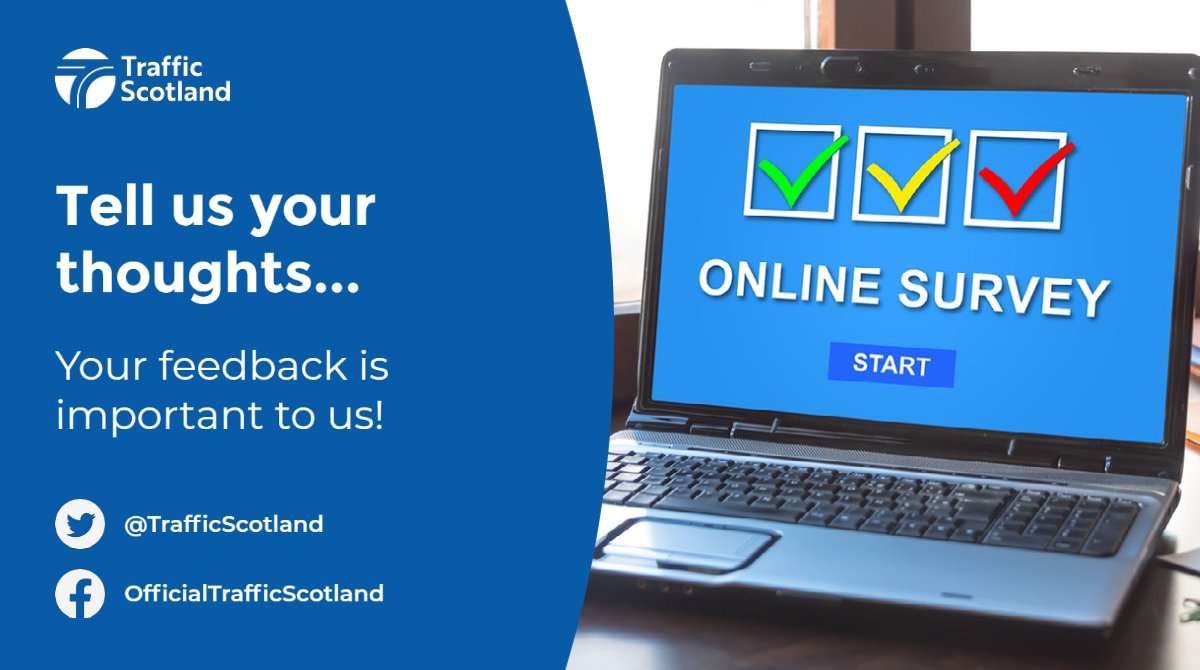 trafficscotland's tweet photo. Traffic Scotland Survey 2022
It is your time to give us feedback about our service!
📝 Please click on the link: https://t.co/XuyjB5XEOW
#HelpfulFeedback #mytrafficscotland #TSSurvey2022 https://t.co/I3qMnI9xYZ