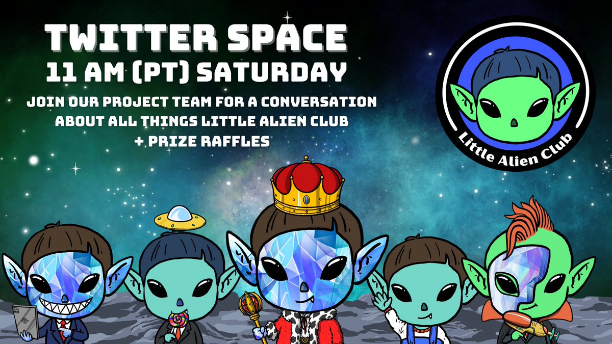 ThePhantomJacob's tweet photo. GM!
Don’t miss the @LittleAlien9 Space. Join for project info and giveaways!
https://t.co/mO6G3wqrUO
Presented as part of the @NFT_NEWS_USA #PolygonFestival
#littlealienclub #nft #nfts #NFTProject #TwitterSpace #NFTCommunity #PolygonNFT #Polygon https://t.co/yONE5XpcgC