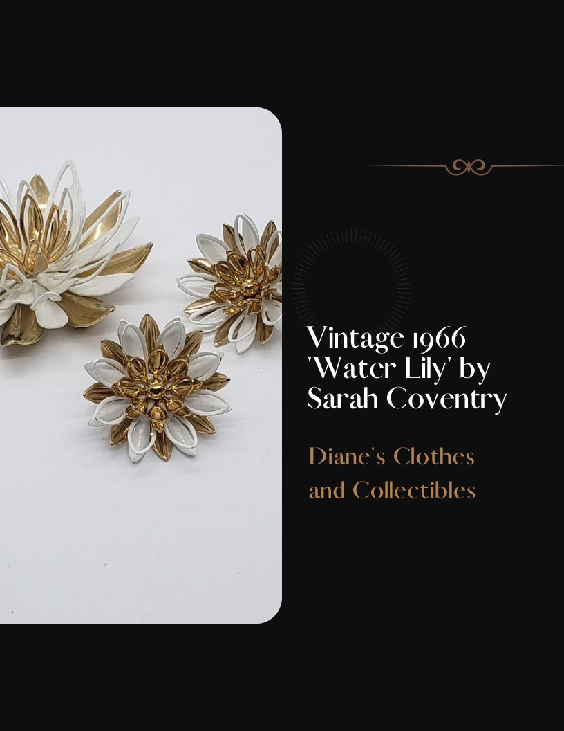 Vintage 1966 'Water Lily' Set. Brooch and Clip-on Earrings. Sarah Coventry #vintage #vintagejewelryforsale #vintagestyle #1966 #1960s #1960svintage #1960sfashion #sarahcoventry #waterlily #jewelryset #brooch #earrings #cliponearrings #fashionjewelry
ebay.com/itm/1654820299…