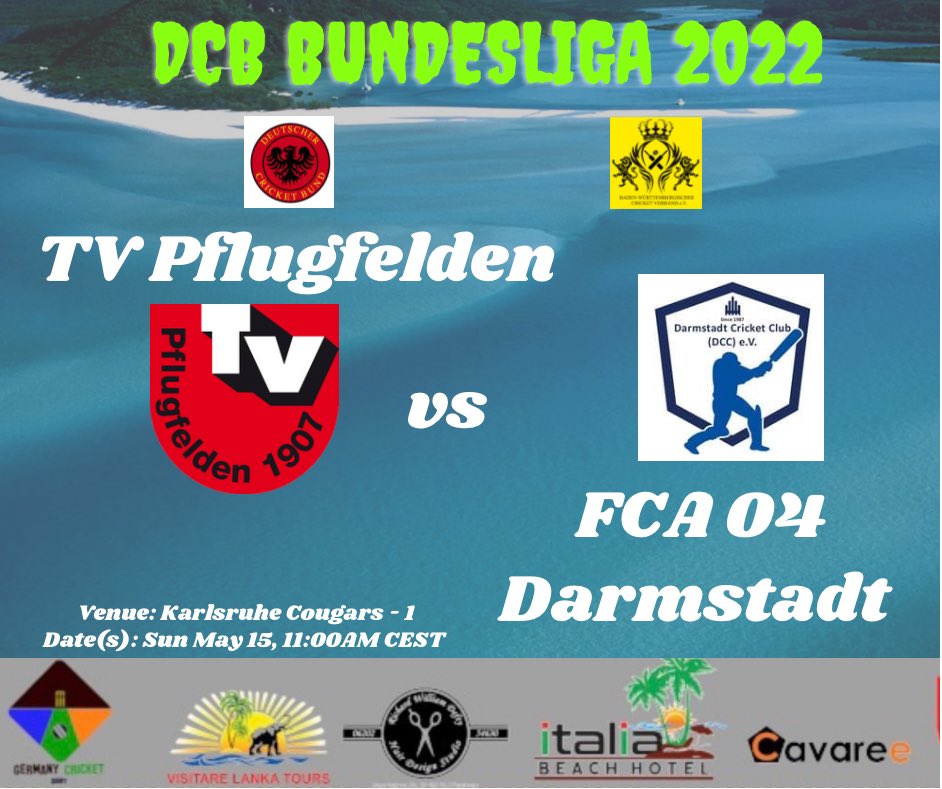 cricket_tvp's tweet photo. 🤩🤩 Spieltag 3 Bundesliga 

🥇Tv Pflugfelden gegen den Tabellenführer Süd FCA04 Darmstadt 

Sonntag den 14.05. bei Karlsruhe Cougars.  #DCB #BWCV #WLSB #DOSB #TVP #Ludwigsburg #Cricket https://t.co/2MizQkiQp7
