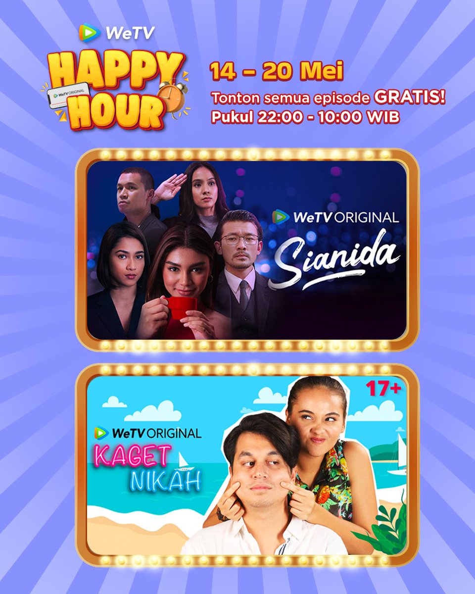 WeTVOriginal's tweet photo. PENGUMUMAN PENTING!! Buat kamu yang demen begadang, MULAI HARI INI (14-20Mei) kamu bisa nonton semua episode series-series di bawah ini GRATIS setiap jam 22.00-10.00 WIB😍 yuk pasang alarm dan kasih tau temen-temen kamu yang lain ya!

#PromoWeTV #VIPWeTV https://t.co/tVpfJ9YfDP