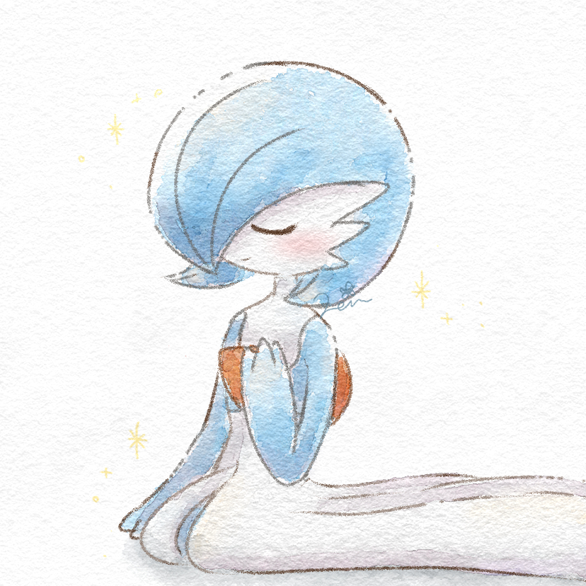 gardevoir solo shiny pokemon pokemon (creature) blush blue skin colored skin closed eyes  illustration images