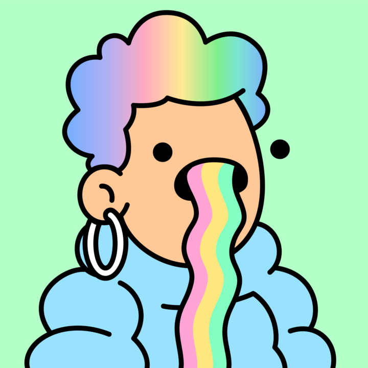nnxnft's tweet photo. Now officially a double rainbow puke @doodles holder! Scooped an epic one with holographic hair too during the panic. Rainbow puke is my favorite trait of all time. 🌈🤮 https://t.co/INfiO5oaLD