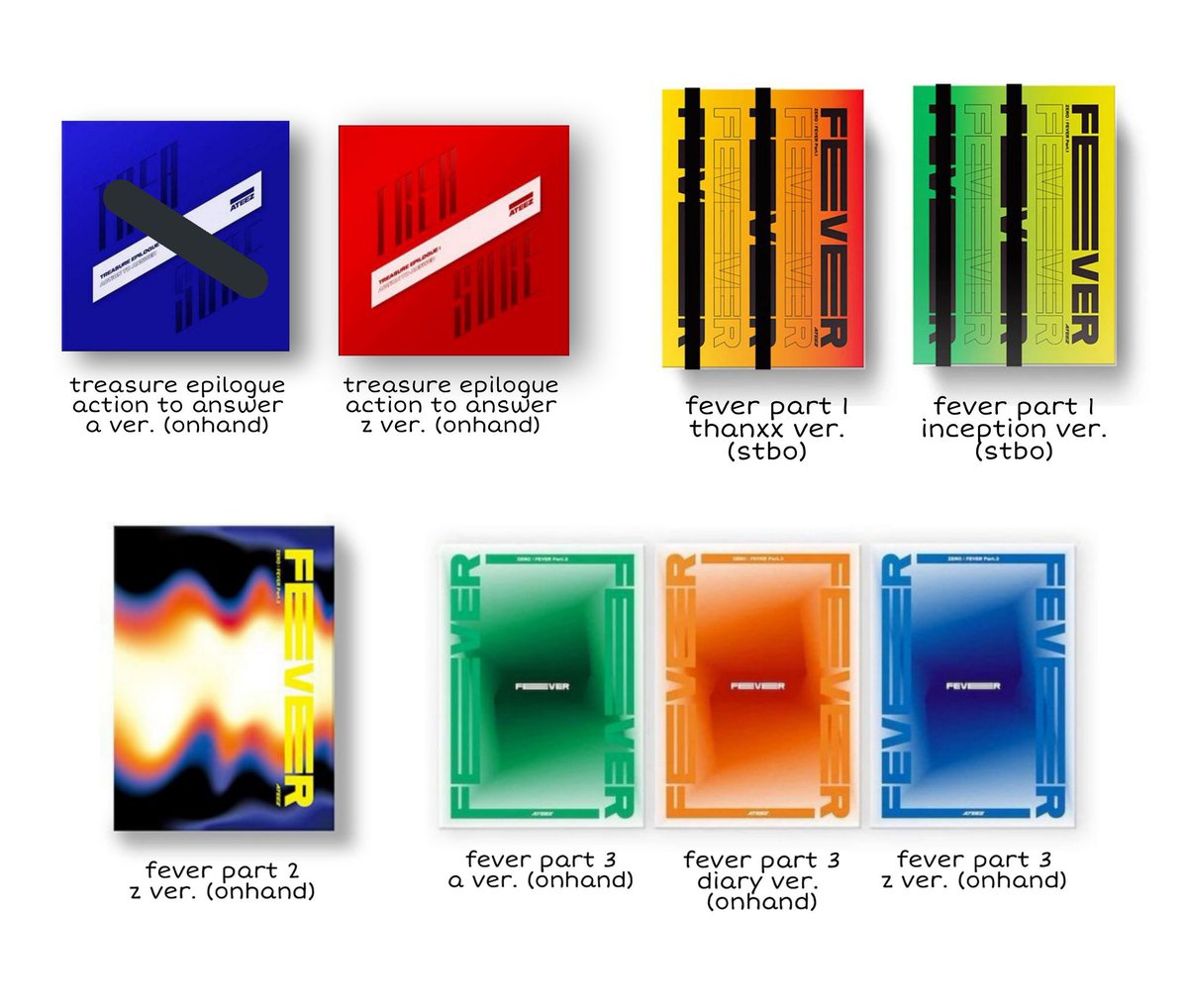 wts lfb ph help rt 

° ateez sqs yunho seonghwa yeosang san wooyoung jongho 
| fever part 1 2 3 epilogue ktown makestar 7.0 apple music 2.0 photocard pob sealed unsealed albums treasure epilogue action to answer 

 ➬ price list : docs.google.com/spreadsheets/d…