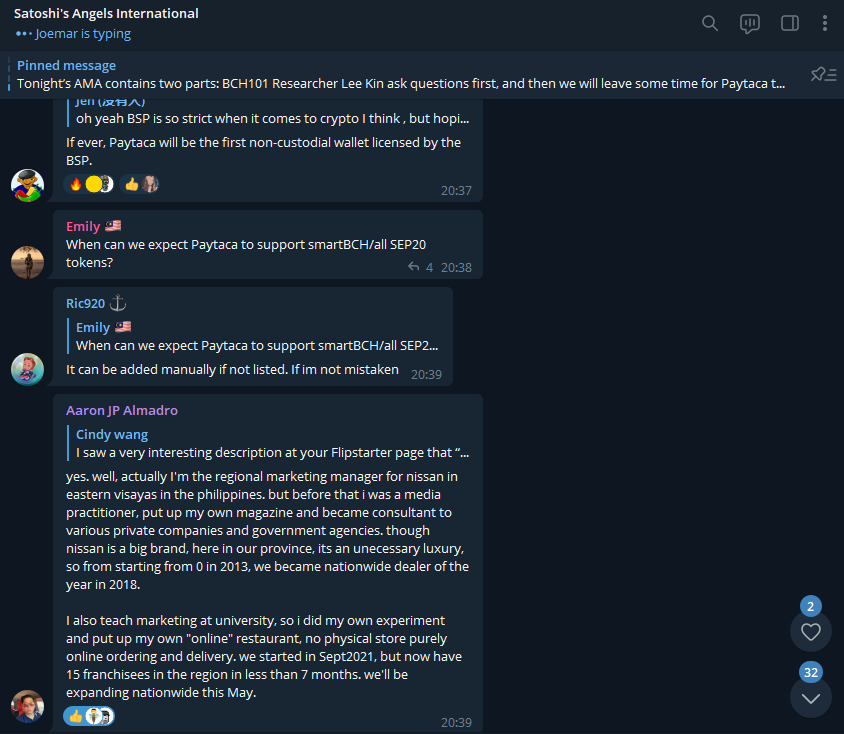 bch101com's tweet photo. Paytaca AMA has been successfully completed.  

Paytaca AMA 顺利完成。

@_paytaca_ #smartBCH @smartBCH @SatoshiAngels https://t.co/1MSAXEWyNJ
