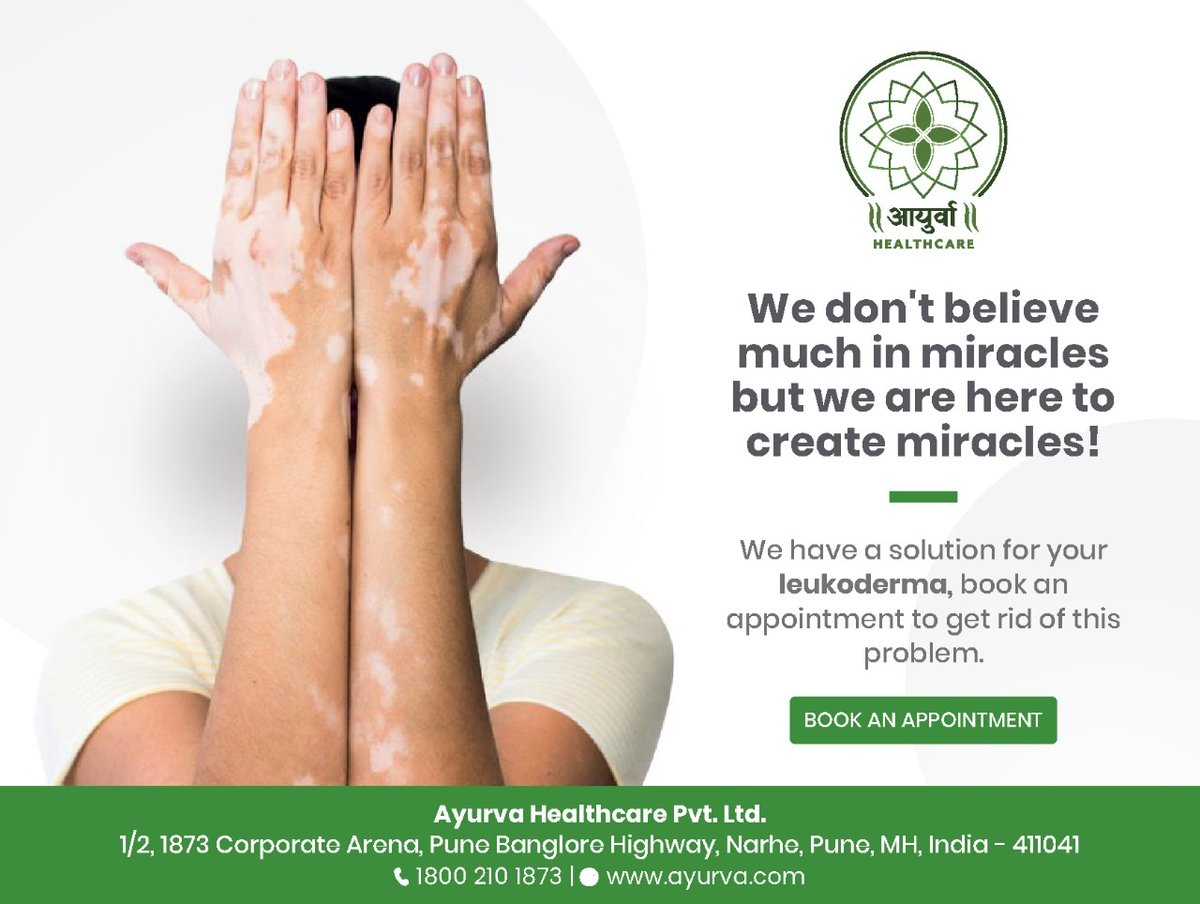 ayurvahealth's tweet image. We don't believe much in miracles but we are here to create miracles!
youtube.com/watch?v=SQn7HL… 
We have a solution for your leukoderma, book an appointment to get rid of this problem. Here 4U to make you more healthy &amp;amp; wealthy!
Take Care
1800-210-1873
#ayurva #leukoderma #skincare