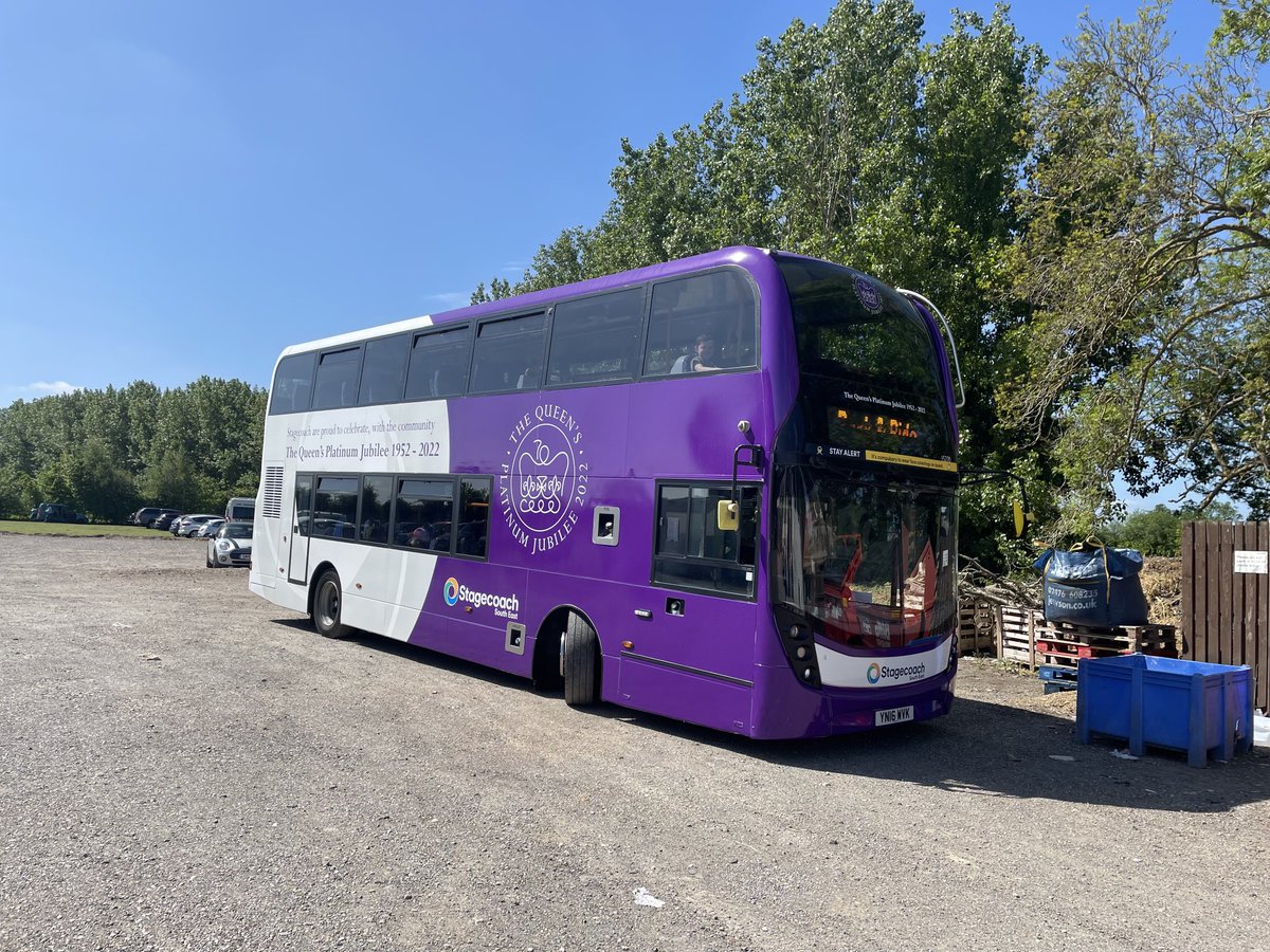 Today’s little job is the Faversham Transport Festival Park &amp; Ride shuttle. Thanet Depot’s Queen’s Platinum Jubilee bus at Macknade Car Park. ⁦<a href="/bristolRVB977S/">Paul</a>⁩ also here with the Demelza bus. ⁦<a href="/StagecoachSE/">Stagecoach South East</a>⁩