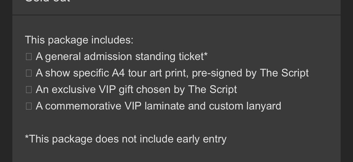 <a href="/thescript/">the script</a> <a href="/TheScript_Danny/">Danny O'Donoghue</a> <a href="/glenofthepower/">Glen Power</a>  can you confirm with the venue and security that vip is NOT early entry !!! Thanks in advance #talesfromthescripttour can everyone please RT and help get this sorted thanks hunnys