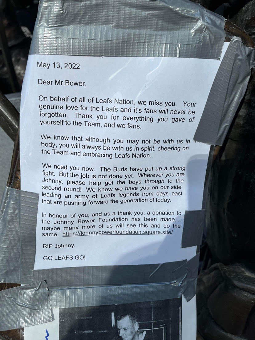 johnnybowerfund's tweet photo. This morning a @MapleLeafs fan left a message for JB and made a donation to the @johnnybowerfund. While we can’t guarantee a Leafs win, we do know that JB will be there in spirit. Tkx you 4 your donation that supports JB’s causes @LeafsAlumni #StanleyCup #GoLeafsGo https://t.co/JfxNanQGGv