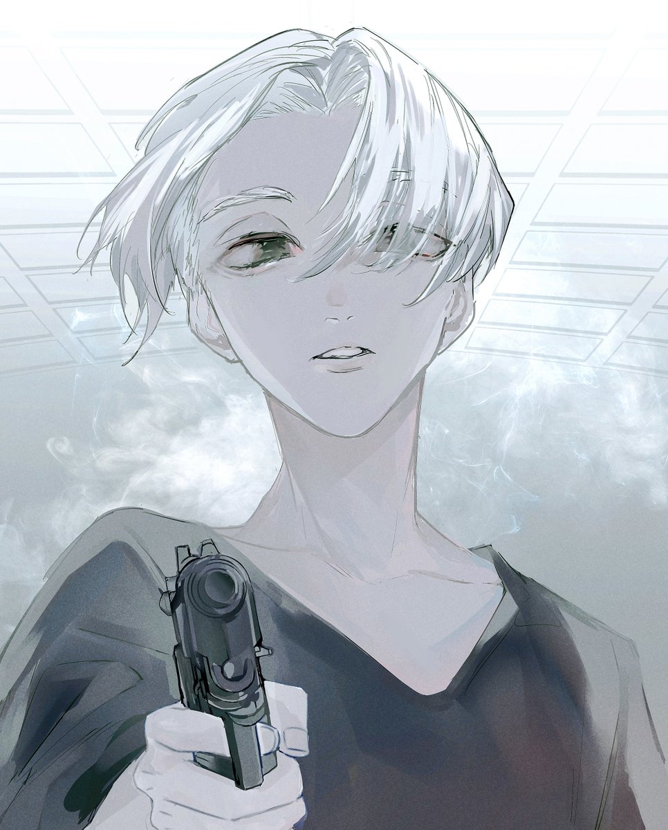 weapon gun holding weapon solo holding gun holding 1boy  illustration images