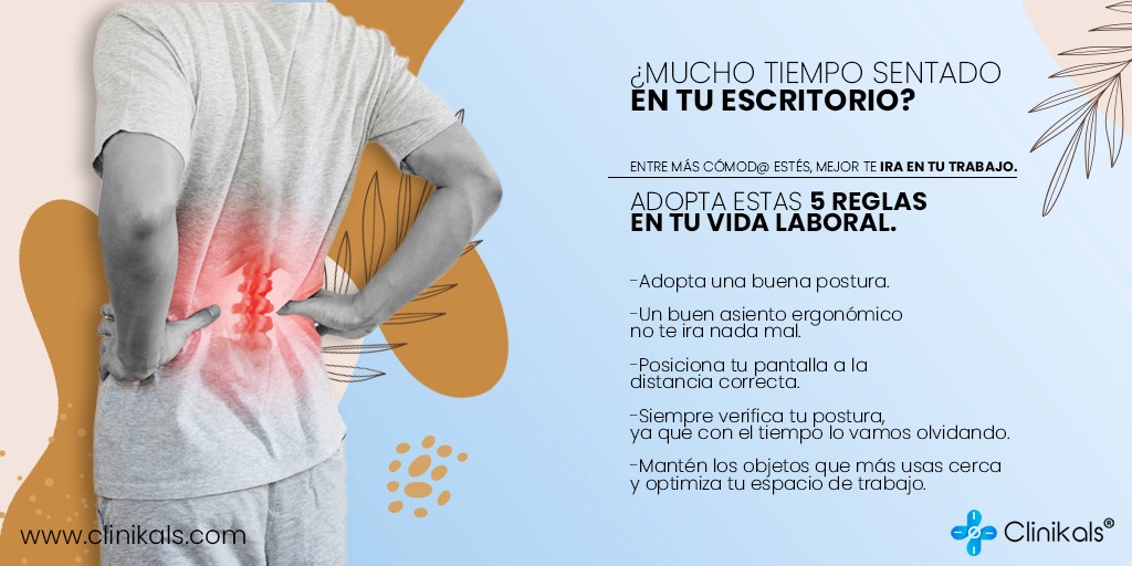 Sabemos que tu bienestar es lo más importante.
Adopta estas 5 reglas en tu jornada laboral.

#Fisioterapia #Trabajo #Oficina #Postura #Startup #Clinikals