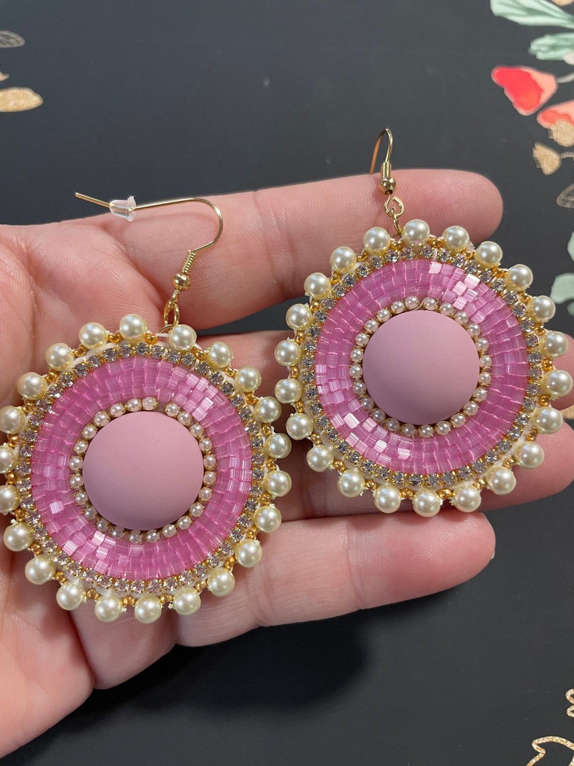 Pink beaded earrings deals