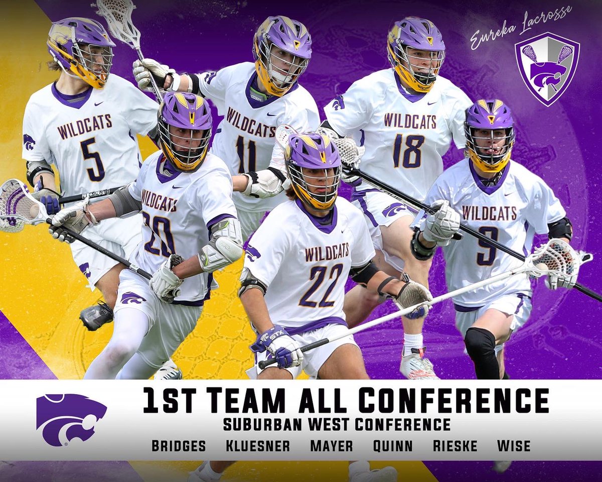 Congrats to our 1st team all SubWest conference award winners. Att: (24) Nate Bridges. OMID:(22)Mason Mayer, (23)Connor Quinn. DM:(23)Mike Rieske. D:(22)Logan Wise, (23)Liam Kluesner.