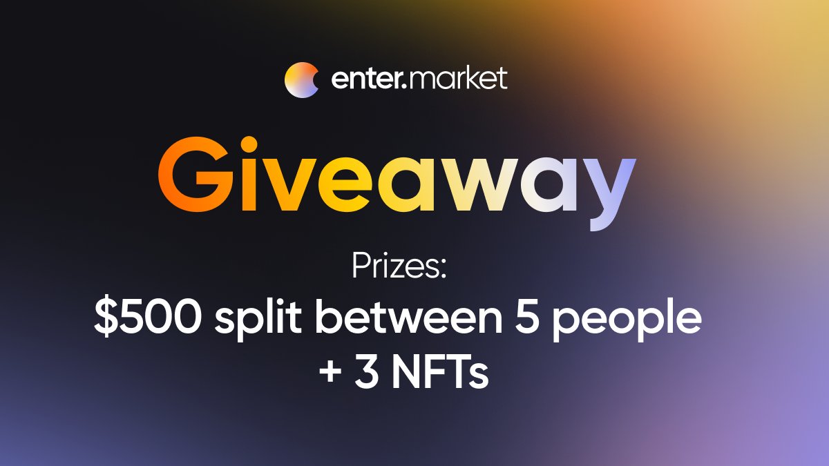 How to participate:

1. Sign up on enter.market
2. Like &amp; RT this post, follow <a href="/EnterNFT/">enter - NFT ecosystem ✨</a> 
3. Comment enter username or BSC wallet address

The contest ends 26/5, winners will be announced 30/5 🥳

#giveaway #cryptoTwitter #NFTs