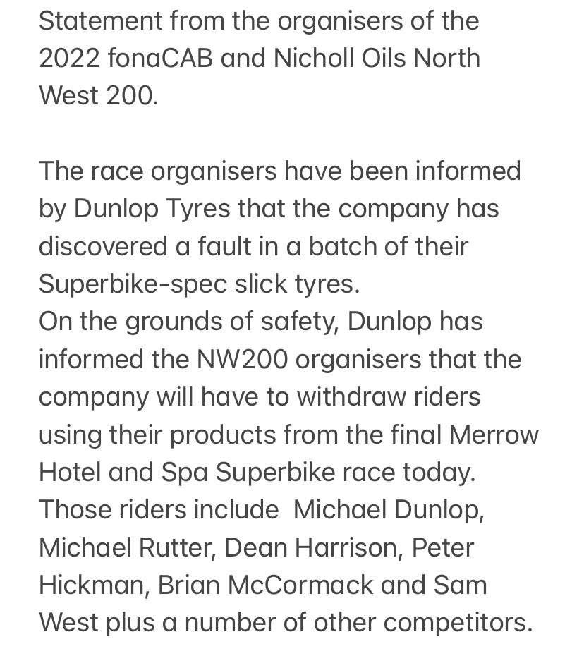 North West 200 on Twitter "Statement from the race organisers of the