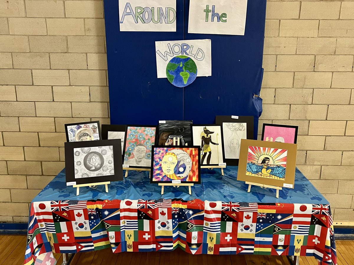 DattaRubina's tweet photo. We took a trip around the world for our second annual NMSA Art Show! Students studied artists from all walks of life, which inspired the creation of some unique and expressive artwork. And in partnership with @WeAreNCCP, our art club created a new mural to target mental health! https://t.co/A2ajwuu8Rm