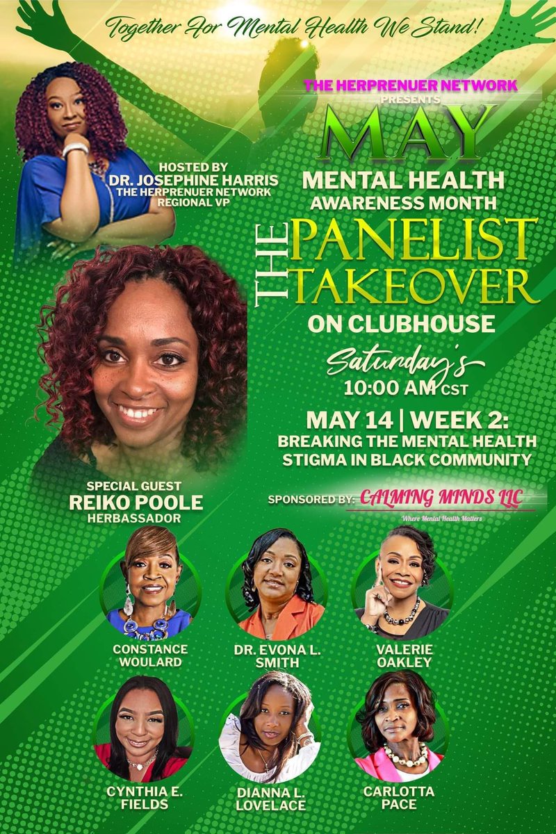 CyntEFields's tweet photo. 🗣Join us TODAY for Week 2 of the Mental Health Panelist Takeover! Meet us on Clubhouse @ 8:00 am PDT/10:00 am CDT. We will be meeting on the HERpreneur Network. Hope to see you there! 💚💚💚

#mentalhealthawarenessmonth
#mentalhealthawareness 
#mentalhealthmatters https://t.co/s3RYCd41be