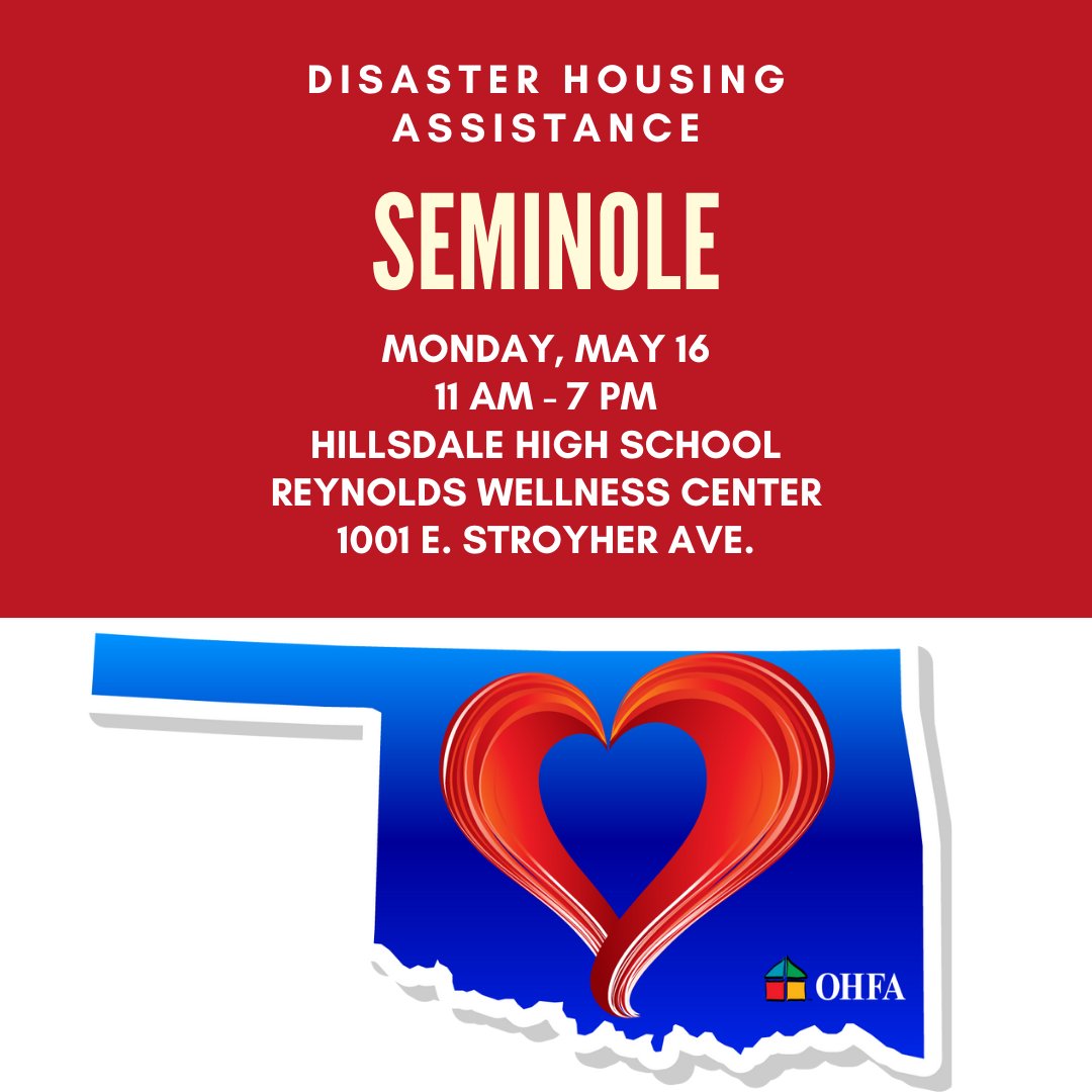 OklahomaHousing's tweet photo. Families whose homes were damaged and are now uninhabitable as a result of recent severe #okwx may apply for up to $1,500 in housing grants. Visit us at the #MARC in Muskogee TODAY and in Seminole on Mon. More info: https://t.co/5LxqxOwV6W #disaster #oklahoma #ohfa https://t.co/H07CZdKtea