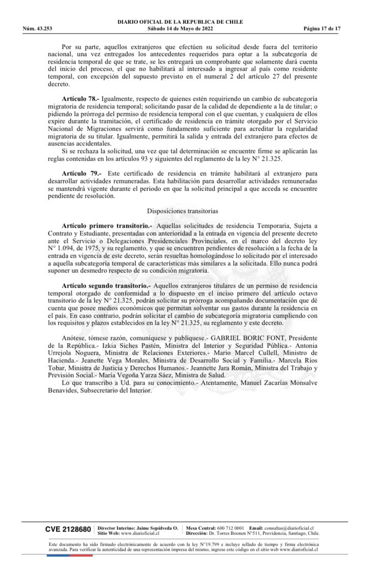 infmigrante's tweet photo. 🗣El día de hoy 14.05.2022 ha sido publicado en Diario Oficial el Decreto Supremo Núm. 177 que establece las nuevas Subcategorías Migratorias de Permanencia Temporal🇨🇱.

La finalidad es definir la clasificación y fijar los requisitos de obtención de dichos permisos. https://t.co/ZvZtlNd4MA