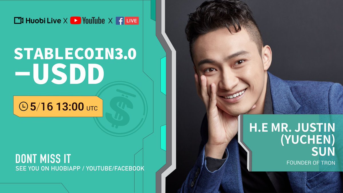 HTX_Global's tweet photo. 🔥 #Huobi Live x Justin Sun! 

👏Watch  @justinsuntron discuss his new $USDD stablecoin, and how it's different than any other #stablecoin in the industry.

⏰Time: 5/16 13:00 (UTC) 

CC: @trondaoreserve  @trondao @usddio

Learn more👇
https://t.co/sPYkXbme4U https://t.co/qIgPOO2hrJ