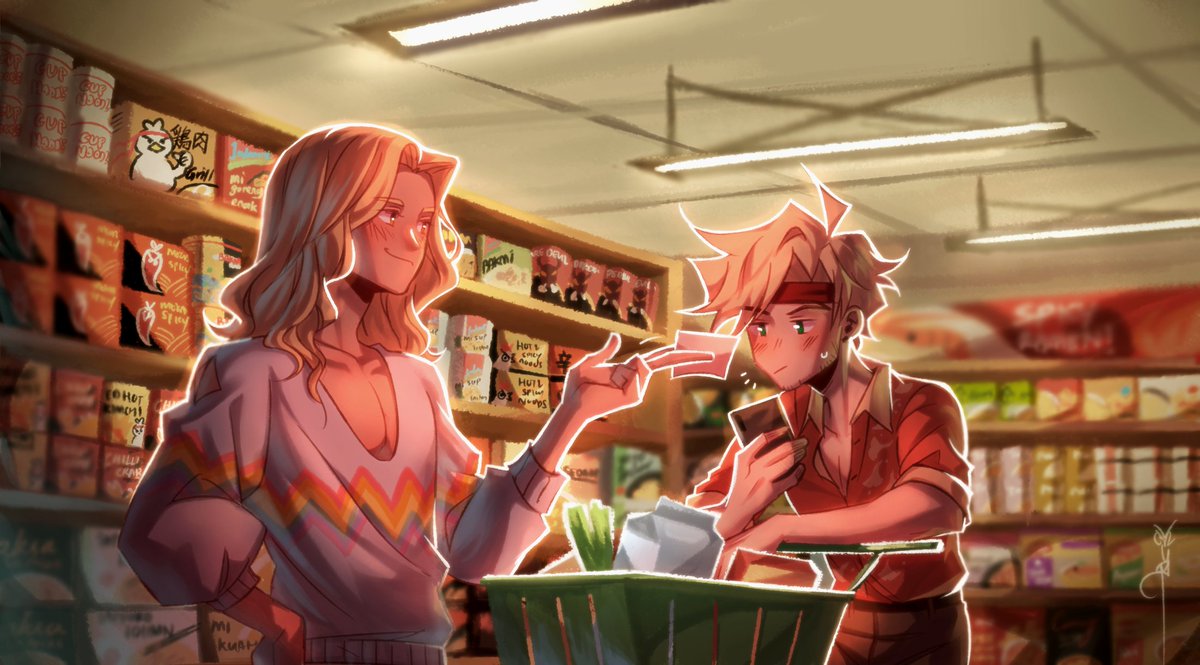 grey_owl22's tweet photo. "Suppose the avocadoes are left~" 

[hmph, thought I'd get the Yeet cans sooner..]

A kinda ambitious idea since the valentine's day art xD just the boys getting some groceries!! 🥑🍜

#OTHfanart https://t.co/hDQHHTkBFt