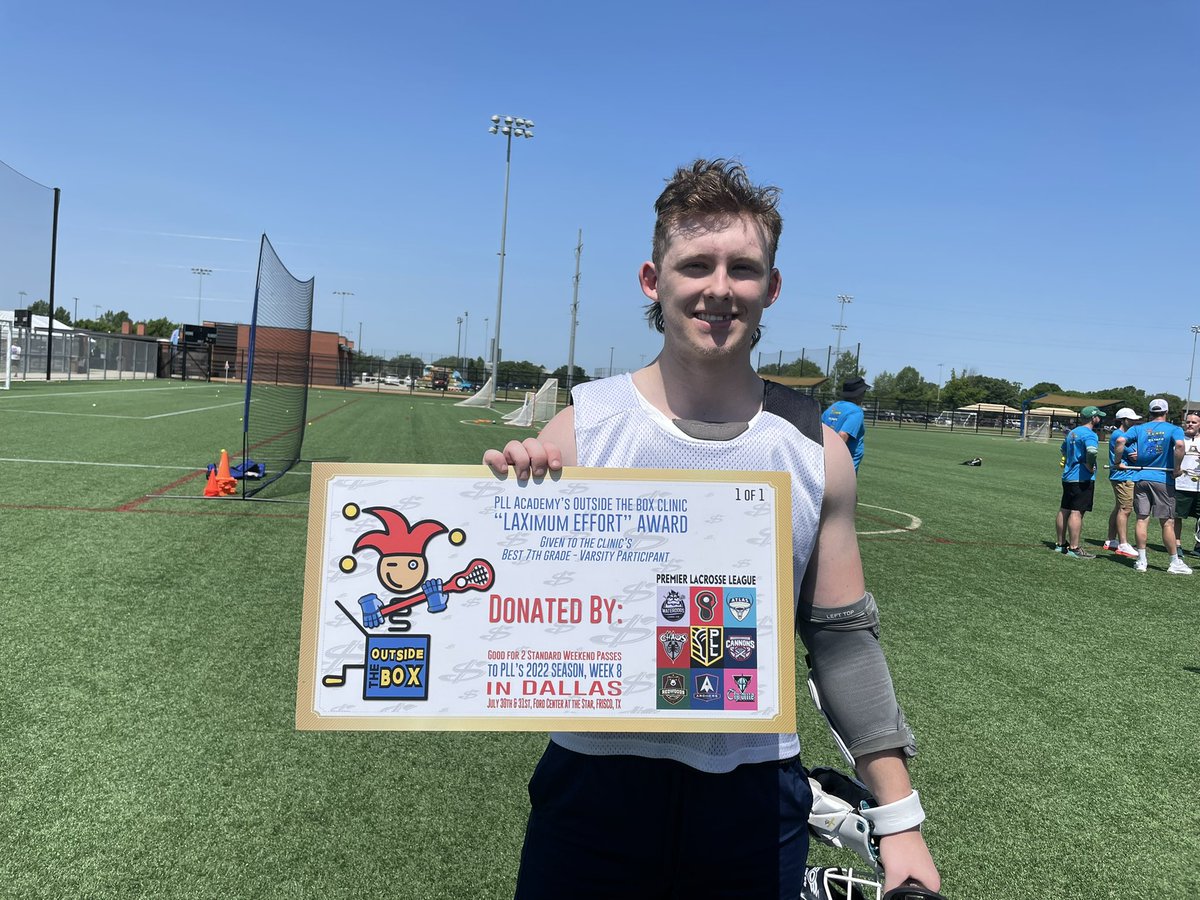 jenhendds's tweet photo. Bruce won the “LAXimum Effort Award” for 7th grade - Varsity, good for 2 weekend passes to the @PremierLacrosse games in Dallas in July! Since we already bought tickets I guess we’ll be inviting a couple of friends to come with us. Thanks, @PLL_Academy for a great day! 🥍🥍 https://t.co/xzZ1IpXV8z