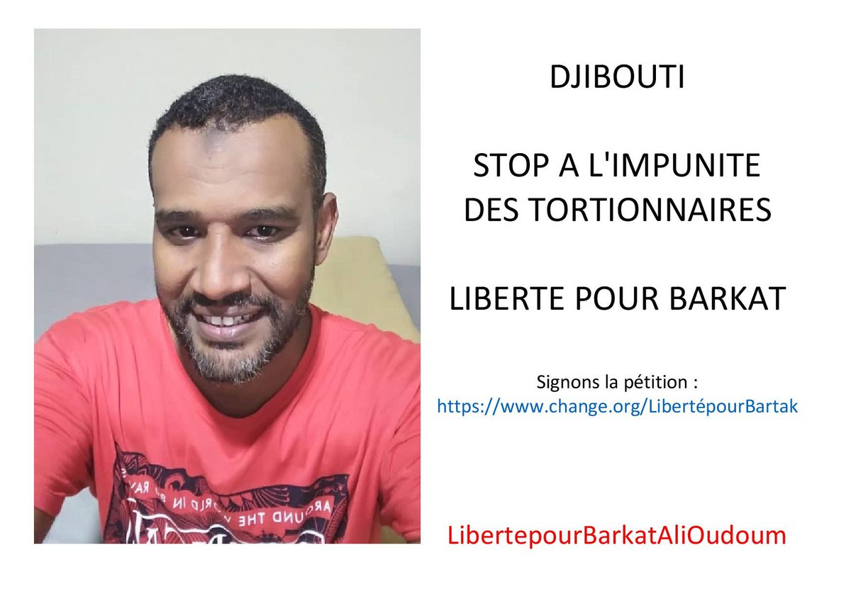 LiberezBarkat's tweet photo. "409ème jour de détention pour Barkat Ali Oudoum Barkat, Et vous pendant ces   jours, qu'avez-vous fait ?
Avez-vous signé la pétition, l'avez-vous fait signer à vos ami·e·s ?
 #djibouti #LibertepourBarkatAliOudoum
https://t.co/KMUMAW66lJ" https://t.co/oNiyL4wlJM