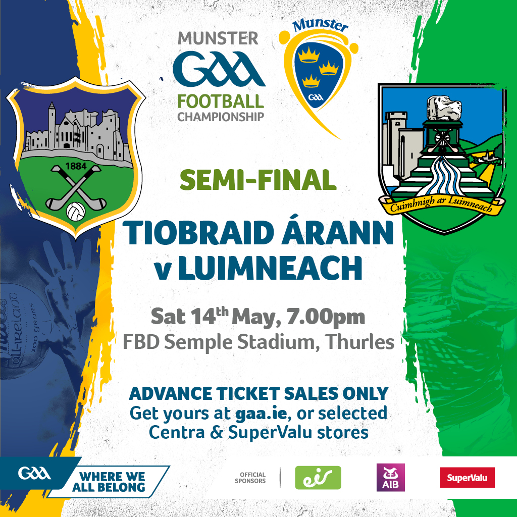 Good luck to the Footballers of <a href="/TipperaryGAA/">Tipperary GAA</a> &amp; <a href="/LimerickCLG/">Limerick GAA</a> who take to the field tonight in FBD Semple Stadium Thurles for the right to play <a href="/Kerry_Official/">Kerry GAA</a> in the Munster Football Final in 2 weeks time. 

mystadiumseat.com