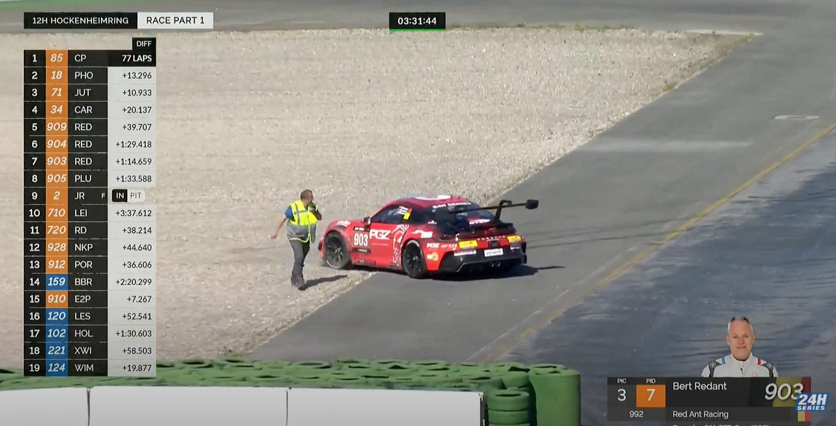 24HSERIES's tweet photo. #24HSERIES | We, er, spoke too soon! Bert Redant did though to get the #RedAntRacing Porsche (903) out of the gravel at least.
Good news for Vortex (701), which looks to be returning to the track after that earlier contact with #LestrupRacing (110).
#12HHOCKENHEIMRING https://t.co/cQViYmSCXB
