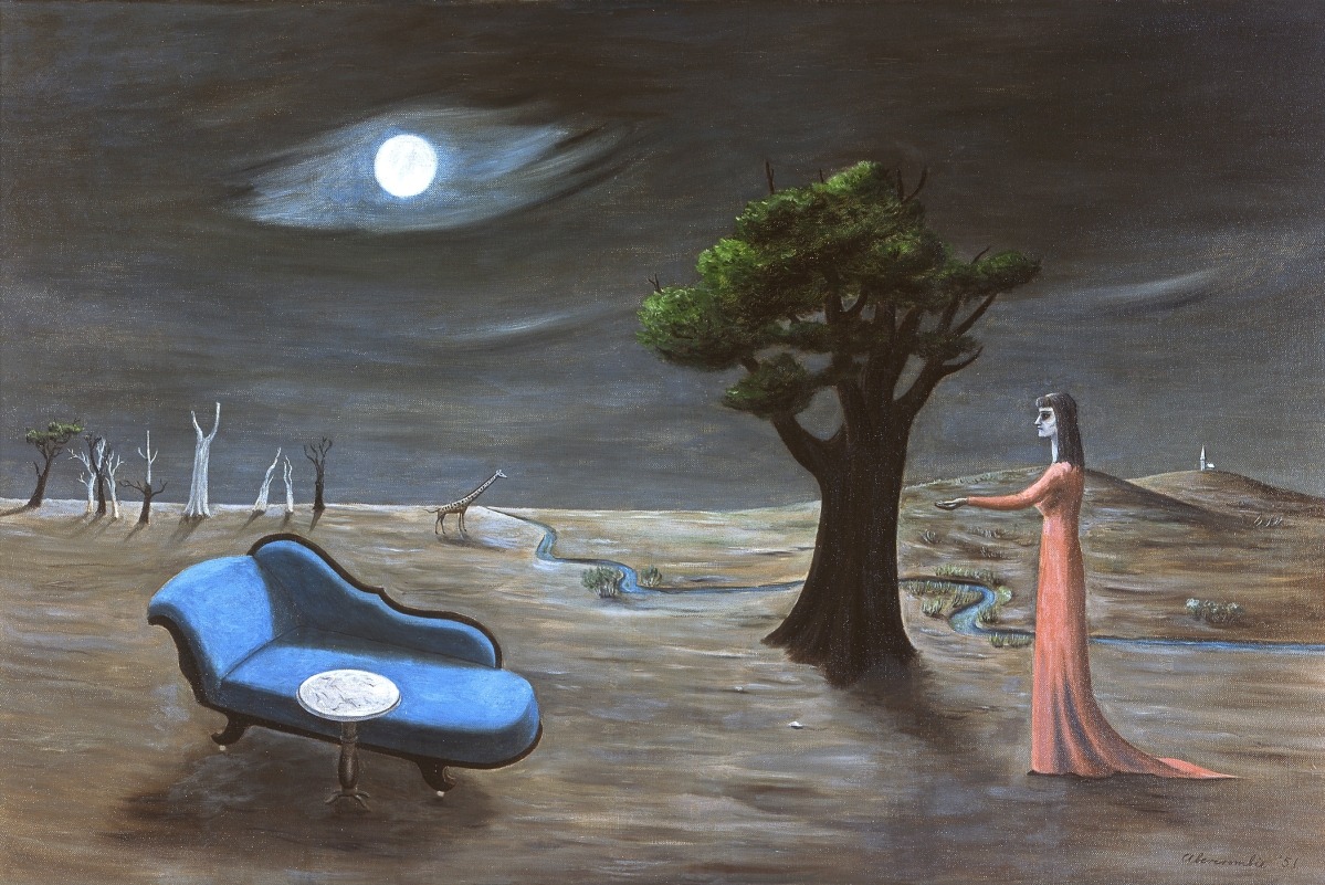 artenpedia's tweet photo. Gertrude Abercrombie, “search for rest,” 1951, oil on canvas. https://t.co/0bsvkwDuPg