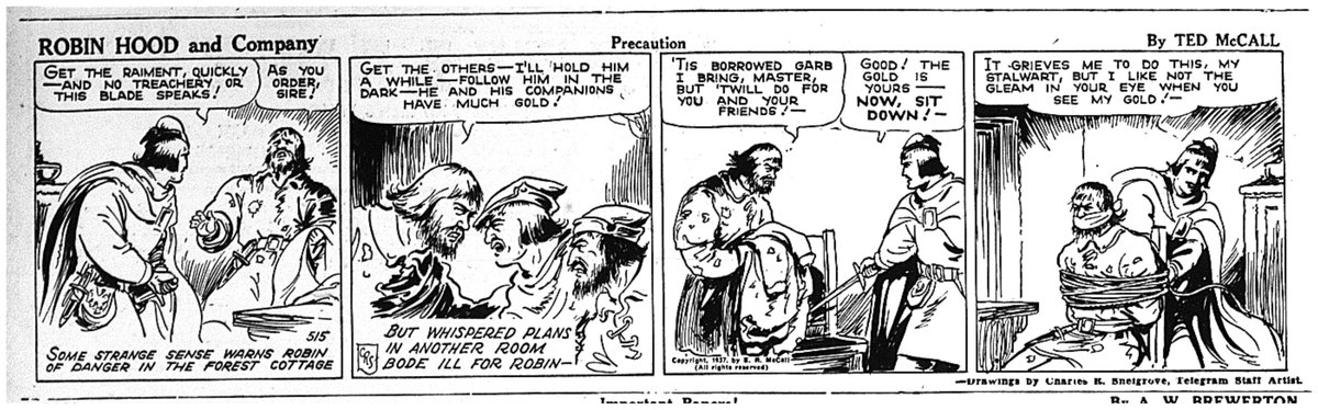 BoldOutlaw's tweet photo. May 14, 1937 (85 years ago) Robin Hood and Company by Ted McCall and Charles Snelgrove in the Toronto Telegram. #RobinHood #comicstrips #canadiancomics #TorontoTelegram #Tely https://t.co/hVJF3uWtSd