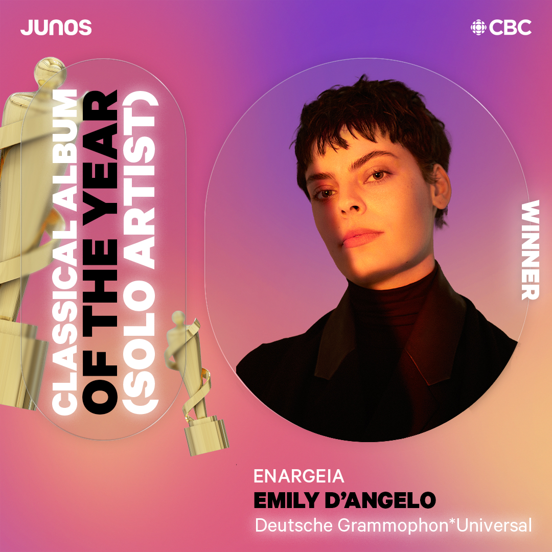 TheJUNOAwards's tweet photo. And the winner for Classical Album of the Year (Solo Artist) is…

‘Enargeia’ - Emily D’Angelo (@theedangelo) https://t.co/C92ZbPTS0l
