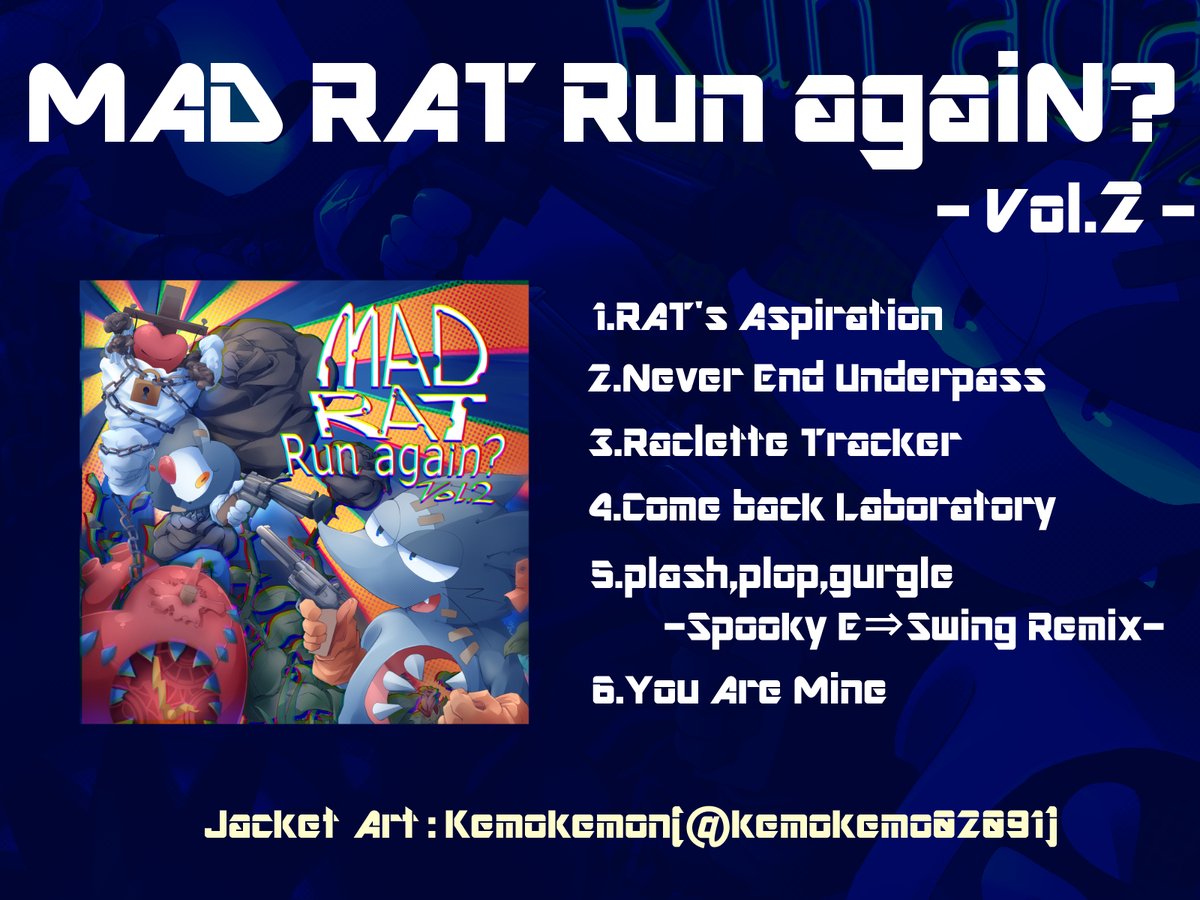 サークルはう②です！
オフラインイベと変わらずのお品書きですがどうぞよろしくお願いいたします。
Discordのテキストチャンネルにはvol.3収録予定曲の先行公開URLと会場内BGMとして使われているアルバム未収録楽曲Outsideの無料配布用URLを載せる予定です。
#そりゃ耳鳴りもするわ #そりゃ耳