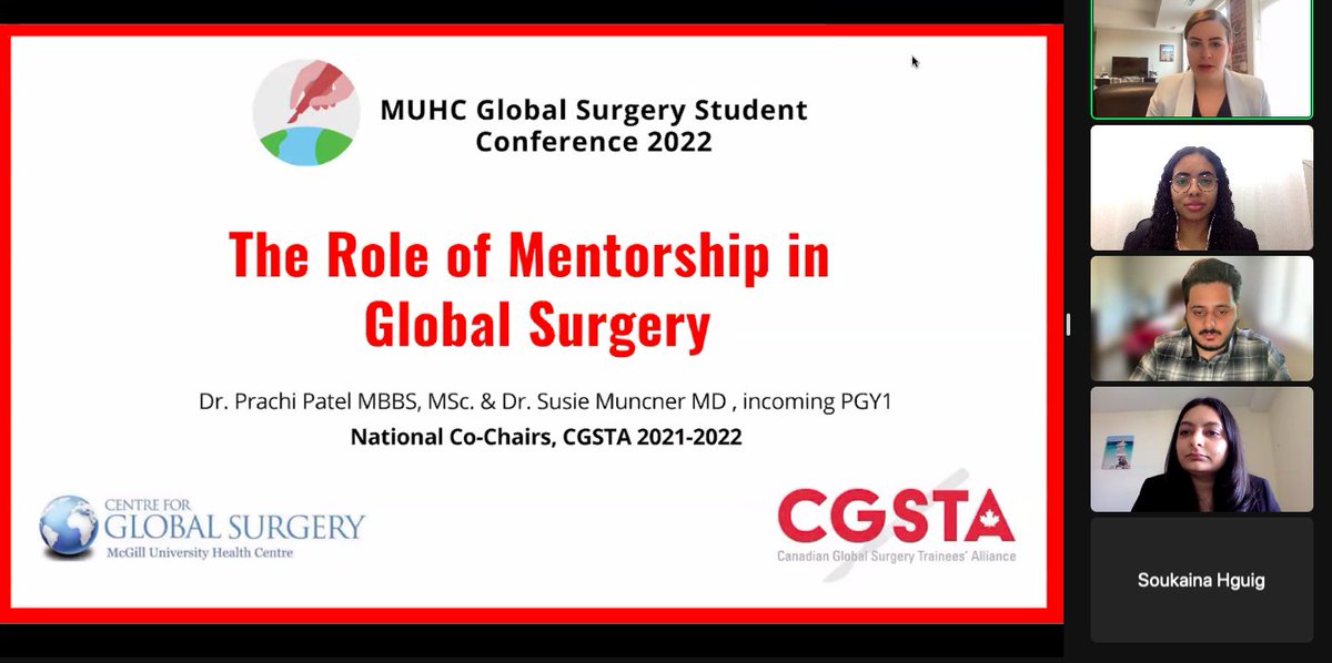 MUHC_GSC's tweet photo. Session on mentorship in Global Surgery, led by @Prachip_28 and @susmuncner, co-chairs of @cgstaglobalsurg! https://t.co/hgrKfT7P26