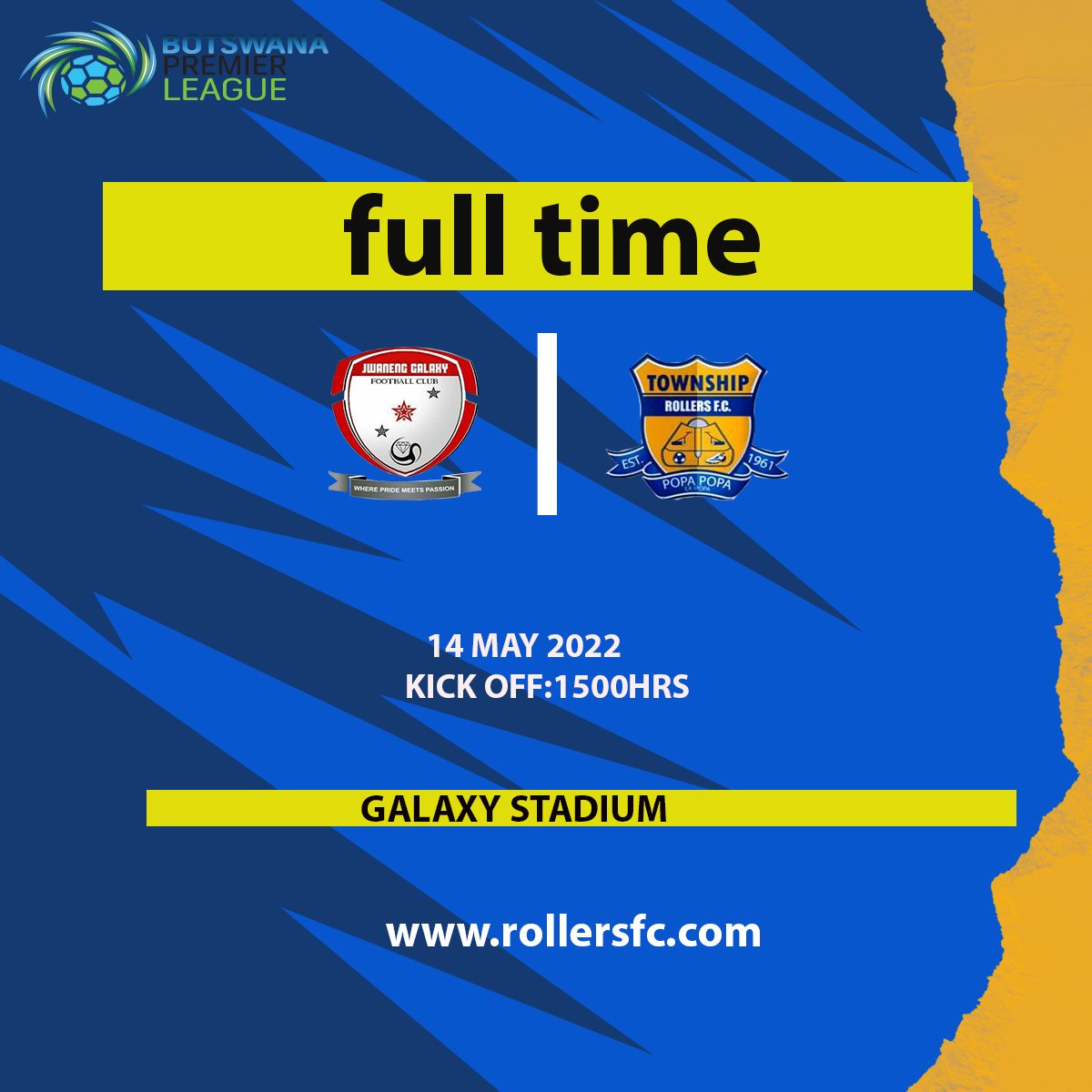 Township Rollers FC on Twitter "⏰ 90 +3 ' FULL TIME Township Rollers defeat Jwaneng Galaxy 1