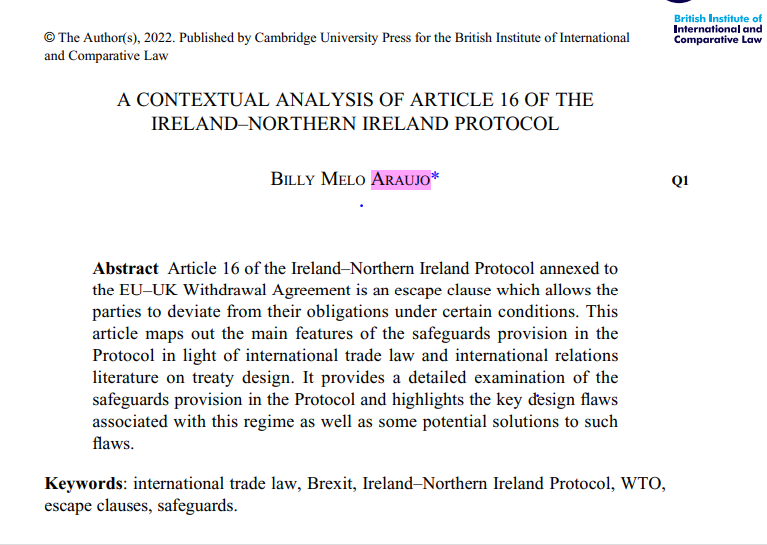 BillyMeloAraujo's tweet photo. Always nice to receive proofs. This one for my Protocol Article 16 article which is due to be published in the @ICLQ_jnl. https://t.co/L3N27BVt2q