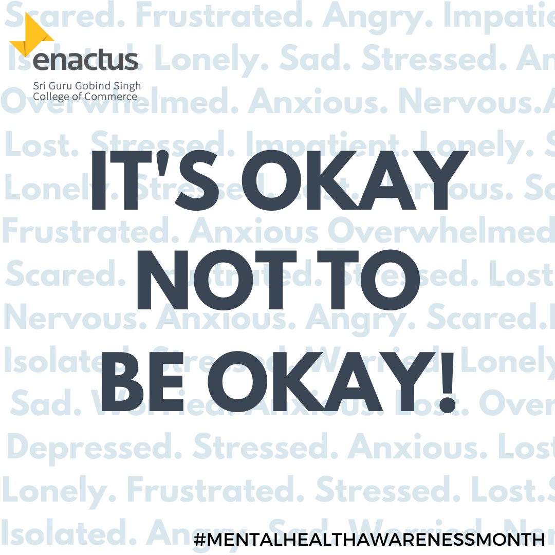 Enactus_sggscc's tweet photo. In India, 20% of our population suffers from a mental illness and only 10-12% of them seek aid for their #Mentalhealth concerns.
This #MentalHealthAwarenessMonth, let us be more kind and sensitive to one another and take steps to destigmatize mental illness.

  #enactus #WeAllWin https://t.co/fiExacFePH