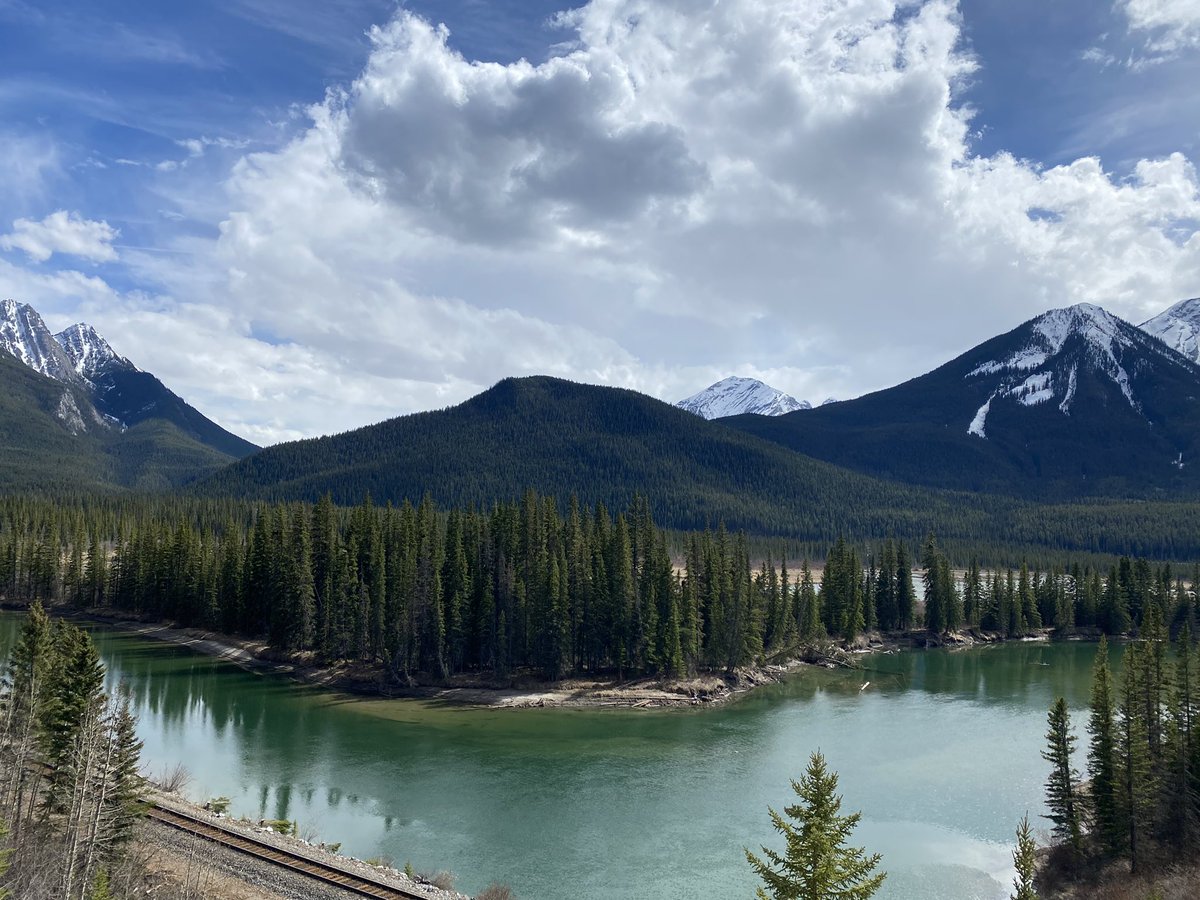 I will never tire of this view on my bike.  Taking advantage of cycling this route without traffic until June 25! #canmore #hwy1a