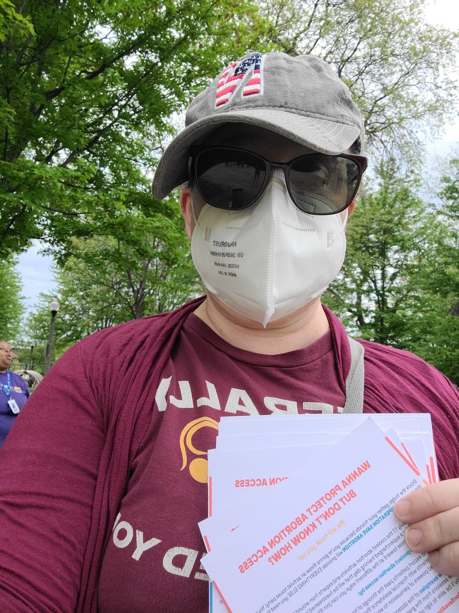 Wearing a Northwestern baseball cap, sunglass, and a n95 mask, so my face isn't visible.  But you can see my "Literally No One Asked You" shirt and the postcards I'm passing out about Operation Save Abortion.