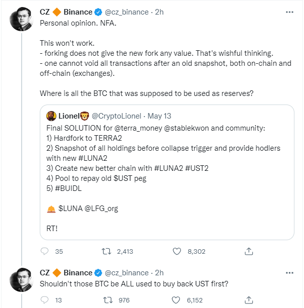 Imminent01's tweet photo. @stablechen @terra_money Listen to @cz_binance he knows better, 

If I were to receive that airdrop, I'll dump that in an instant coz I don't trust any of you. Creating new token for me is escaping the responsibility and the mistake you guys made. Man up and take accountability! https://t.co/ec9pTV8bHK