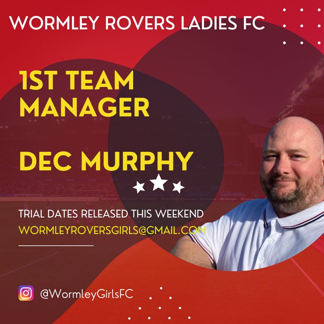 The club want to welcome <a href="/Dec_Murph/">Declan Murphy (Coach Dec)</a> as our new <a href="/WormleyRoversFC/">Wormley Rovers FC</a> LADIES 1st XI manager
Declan brings a lot of experience from Pro Academies, Ladies' High School &amp; EOFL teams
He holds his UEFA license &amp; will lead our NEW adult Ladies team into 2022/23 <a href="/WormleyGirlsFC/">WormleyLadiesFC</a> #COYW 🔴⚫️⚽️