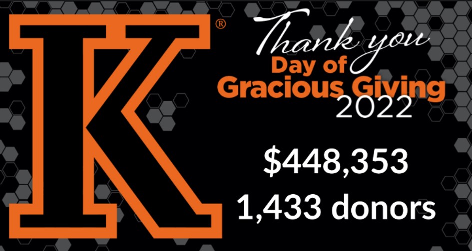 kcollege's tweet photo. On the Day of Gracious Giving 1,433 alumni, parents, faculty, staff and friends of the College raised $448,353! Thank you for providing #BrighterOpportunities for #KCollege students! #KBrighterLight #KGraciousGiving results: https://t.co/BmvtY9yhVP. https://t.co/0obvG0sNwF