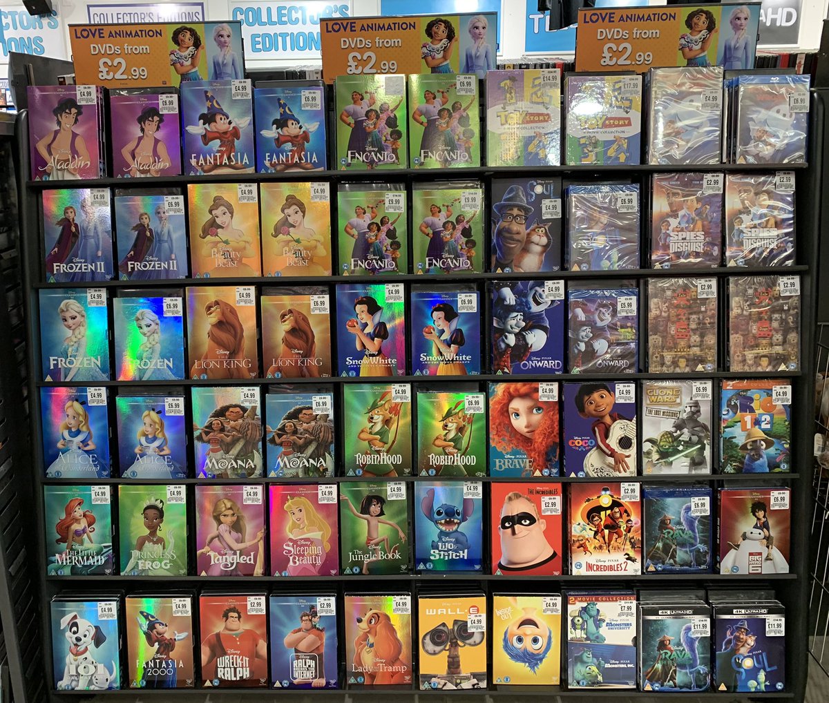 hmvInverness's tweet photo. #SomethingForTheWeekend?

How about our new @Disney #LoveAnimation promotion encompassing loads of classic @DisneyStudios @Pixar &amp; @blueskystudios titles at amazing low prices on #BluRay #DVD &amp; #4KUltraHD 

It also features @EncantoMovie on promotion for the first time. https://t.co/gyLPK8Adtj