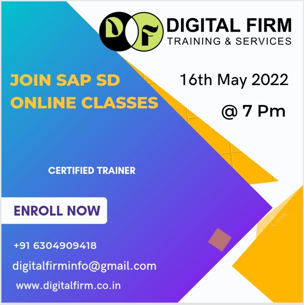 DigitalFIRM2's tweet photo. #SAPSD #ONLINEBATCH starts on 16th May 2022 @ 7AM &amp; 7 PM With 100% Placement Assistance,Call/ping us on +91 6304909418

#sapsdonline
#sapsd
#sap
#bestsaptraining
#bestsaptraininginhyd
#bestsapinmiyapur
#bestsaponlinetraining https://t.co/GPEqEXZJCk