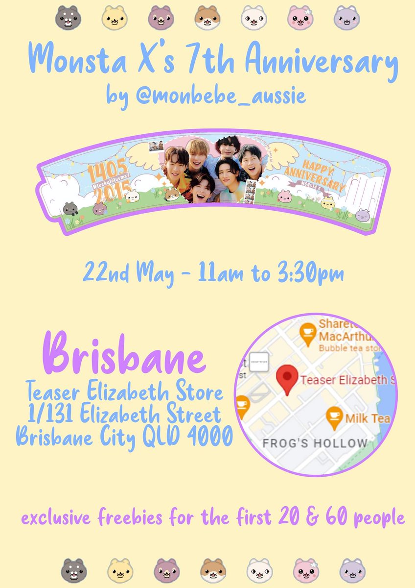 monbebe_aussie's tweet photo. Aussie Monbebe! Our dates and venues have been confirmed for our anniversary event!!! Please see below for each states dates and venues. Can't wait to see you all there next weekend 💟
#LuckytoLuvMX7 @OfficialMonstaX @kpopteaeventsau @australia_kpop https://t.co/Kzk6DxVExi