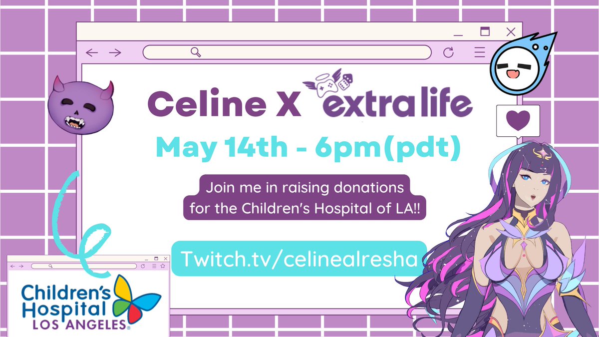 CelAlresha's tweet photo. It's happening TODAY at 6pm(pdt)
My first ever charity event with @ExtraLife4Kids and @ExtraLifeLA 
I am raising donations for @ChildrensLA 
Check out my #ExtraLife page for all my incentives and MORE! 
https://t.co/uYje9bPxYd https://t.co/0TCcMm8ZbG