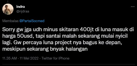 CryptoGosip's tweet photo. Salah satu followers partai socmed yang terpengaruh dan rugi ratusan juta di LUNA.

Apakah Partai Socmed (partaisocmed) Penipu? https://t.co/LPzDZbFqDs