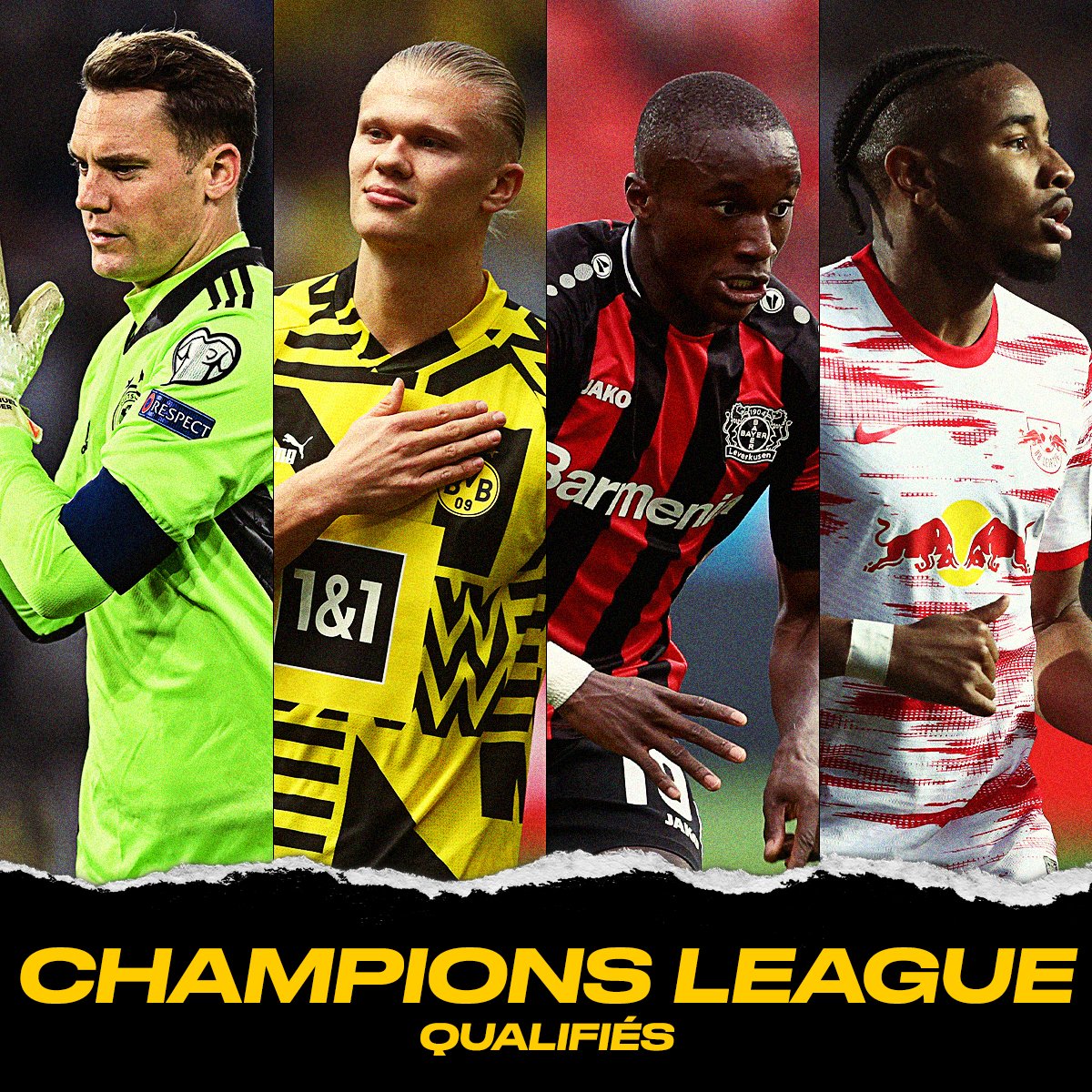 bwin_France's tweet photo. 1οΈβ£ Bayern Munich π
2οΈβ£ Borussia Dortmund
3οΈβ£ Bayer Leverkusen
4οΈβ£ RB Leipzig
β Voici les 4 qui joueront la Ligue des Champions la saison prochaine !
#WOBFCB #DORBSC #B04SCF #DSCRBL #UCL https://t.co/1BHIhBMkjL